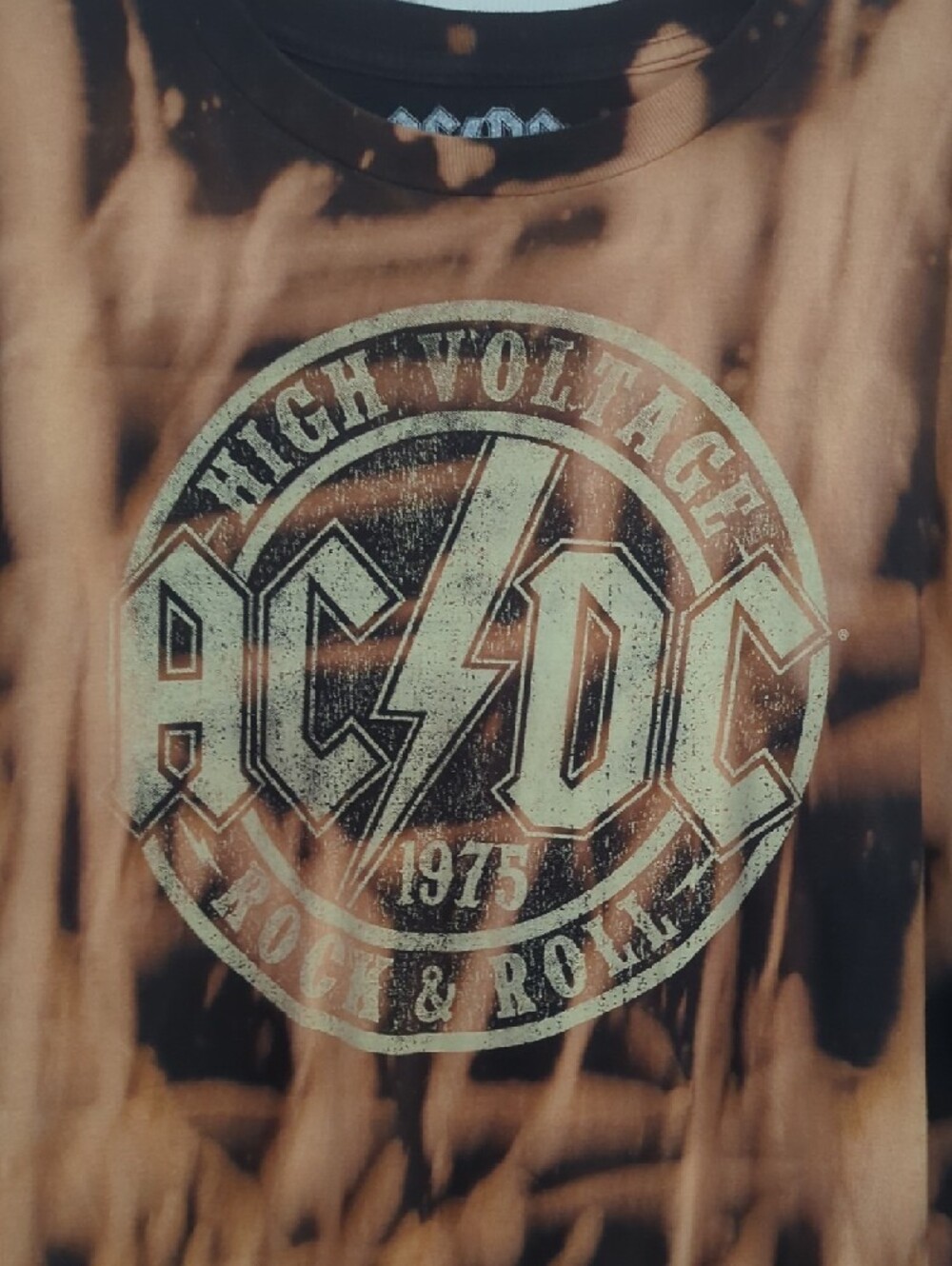 AC/DC Black & Orange Bleach Tie-Dye Band Logo Tee 2XL - Picture 2 of 5